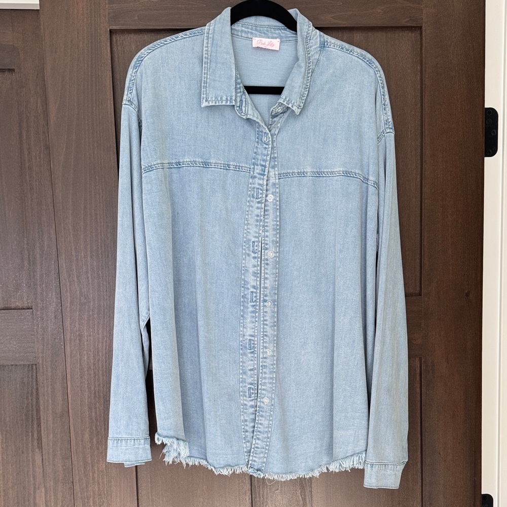 Pink Lily Light Blue Denim Button-Up Shirt